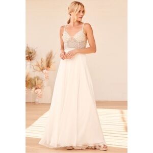 Lulus True Love White Beaded Rhinestone Maxi Dress